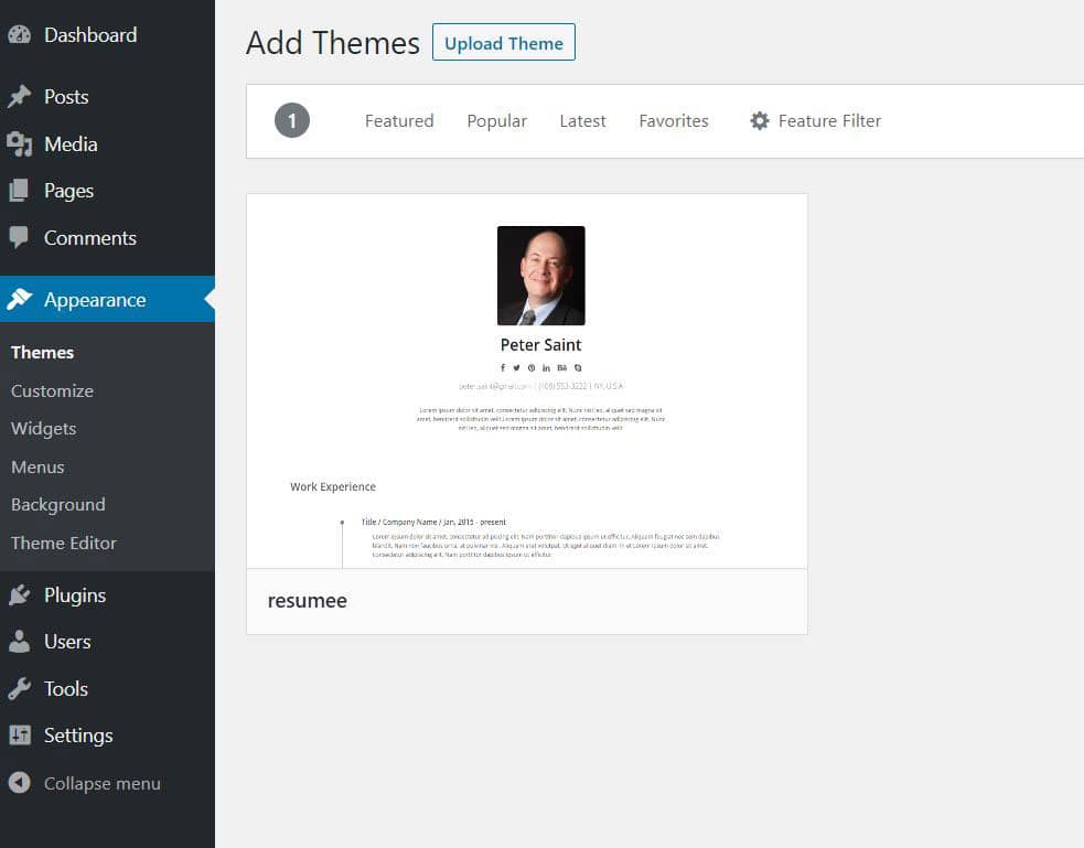 Installing the Resume theme