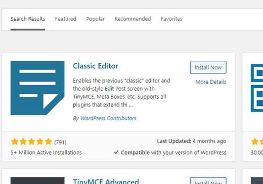 Instale o plug-in Classic Editor