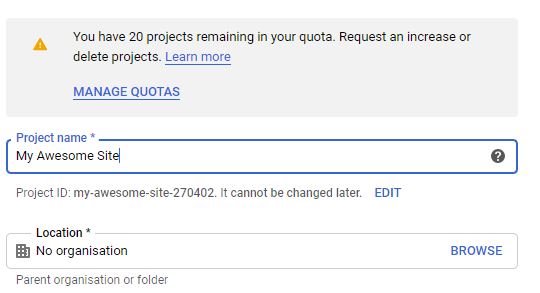 Enter Google Cloud project name