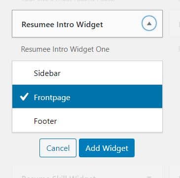 Expand the widget and select Frontpage