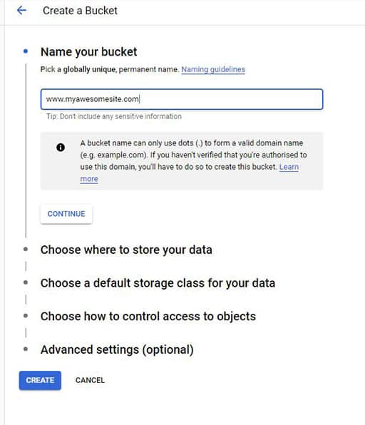 Google Cloud - Name your bucket