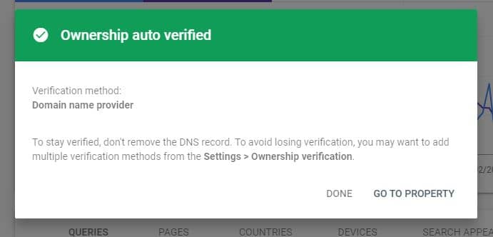 ¡Verificación de dominio exitosa!