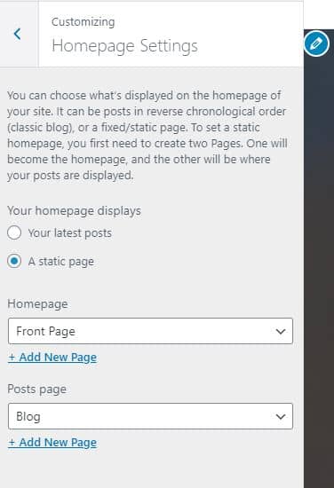 Set Front Page page as a static page